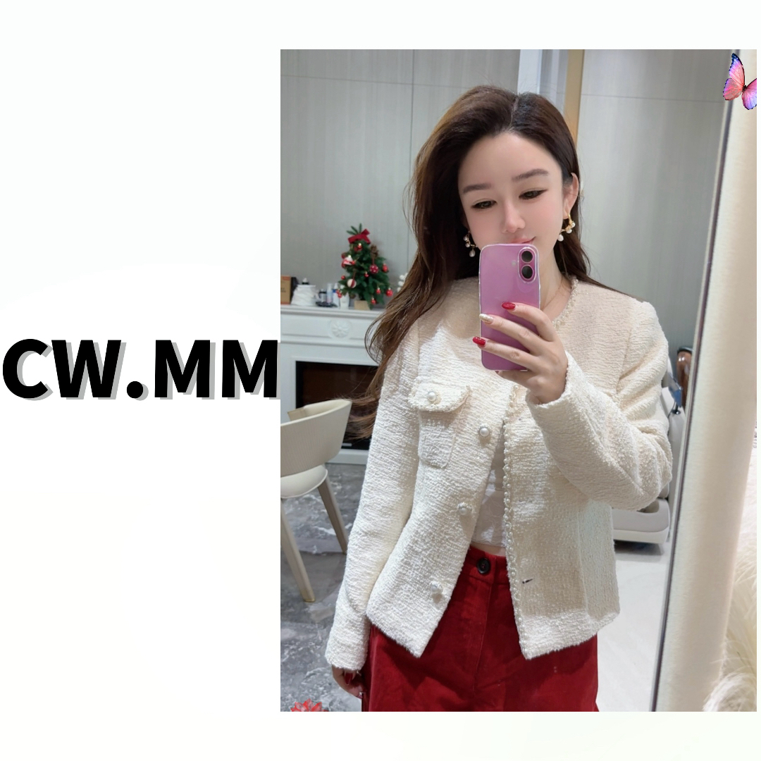 CW.MM 小香风圆领珍珠单排扣厚款百搭外套