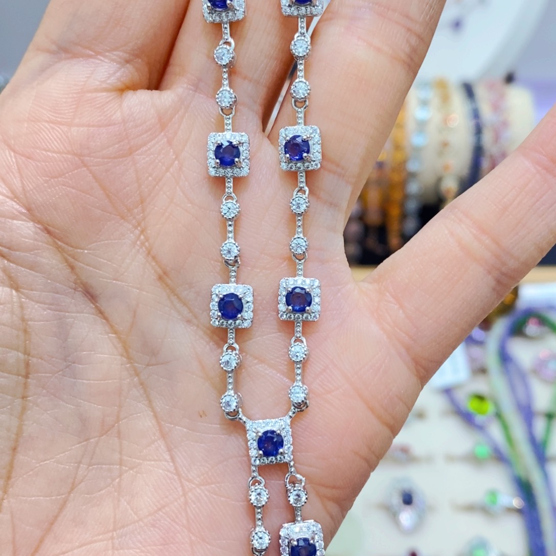 蓝宝石颈饰银S925镶嵌