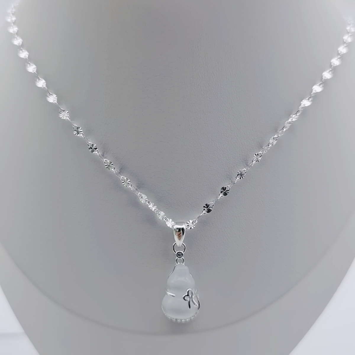 坠链均足银仿水晶 足银9999雪花链纯银项链+葫芦吊坠百搭女友礼物