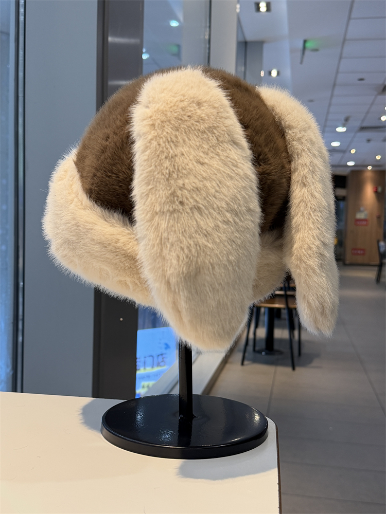 可爱兔耳朵毛绒帽子女冬季防寒保暖套头帽甜美百搭学生包头帽冷帽