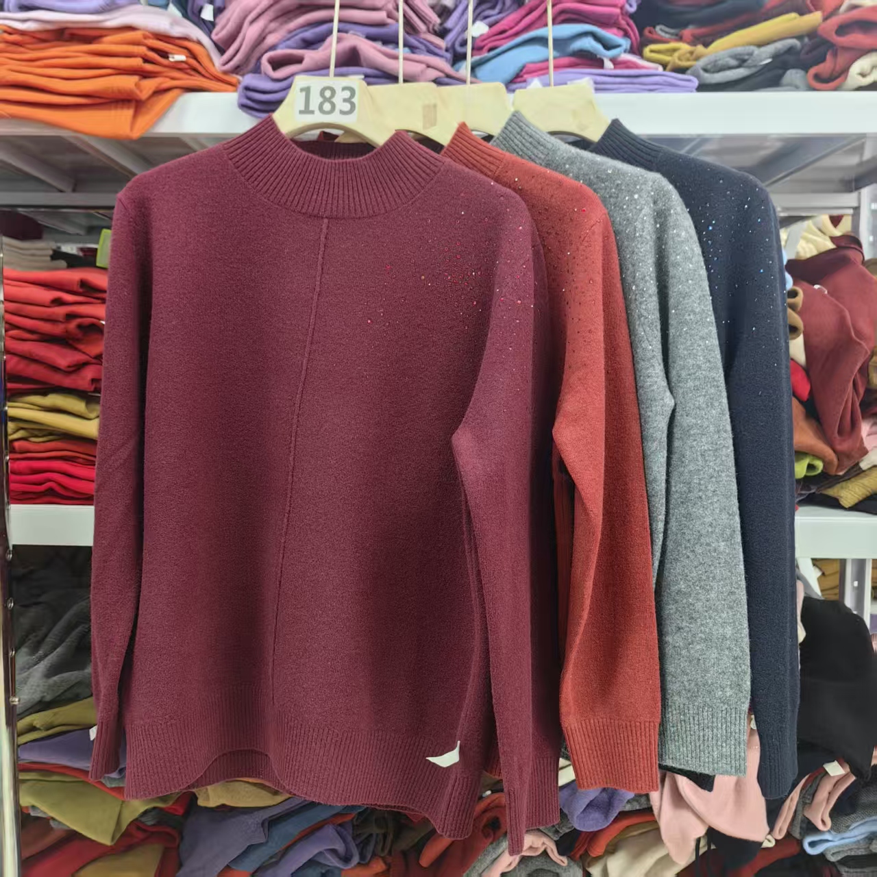 黛妍825冬季新款100%羊毛百搭洋气女款半高领烫钻针织上衣