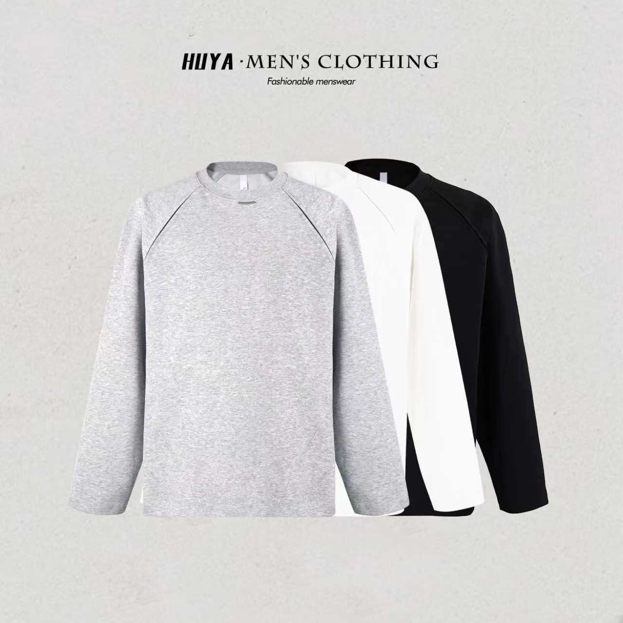 虎牙兄弟秋季曼巴棉字母小标拼接长袖休闲套头圆领T恤男JS5257