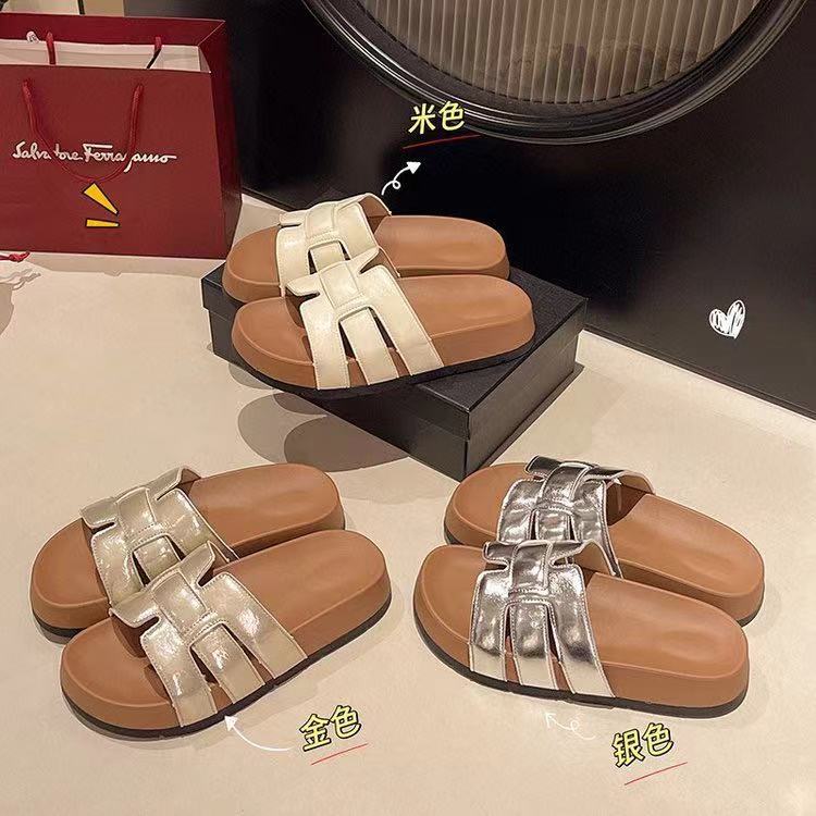 一字型一字拖低跟2025夏季网红沙滩防滑时装凉拖