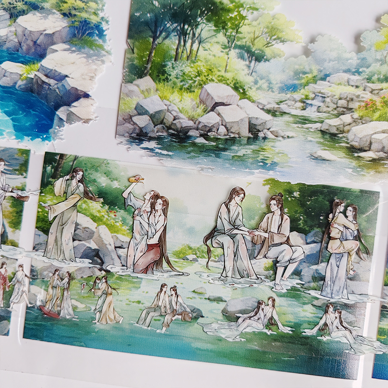 自制水潭pet造景拼贴装饰手机背卡胶带素材咕卡拼贴手账造景胶带