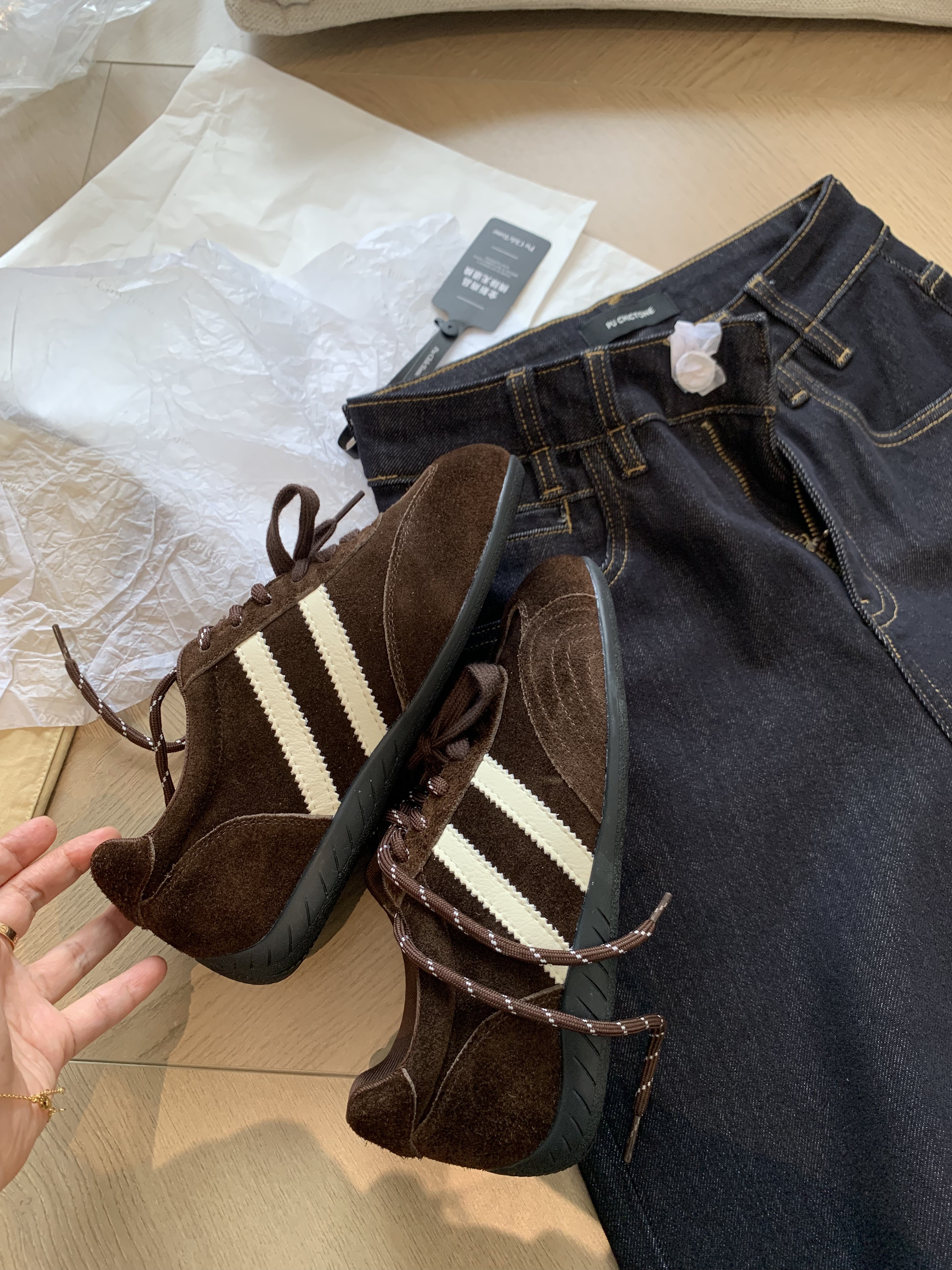 【朴大艺】韩版复古咖磨砂牛皮德训鞋时髦百搭板鞋（内增高)