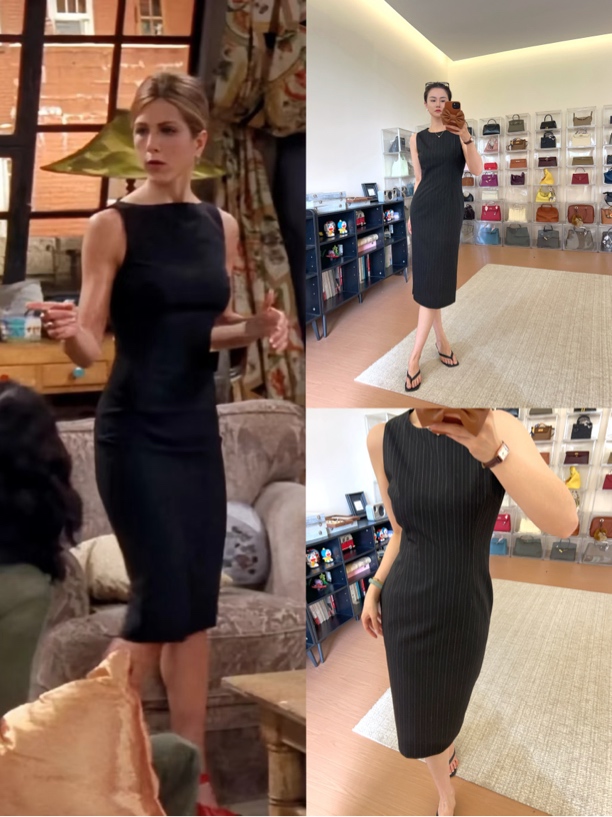 清仓不退不换【老友记】 OL职业包臀条纹修身连衣裙