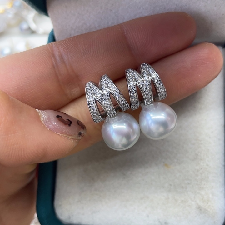 海水珍珠耳饰银S925镶嵌