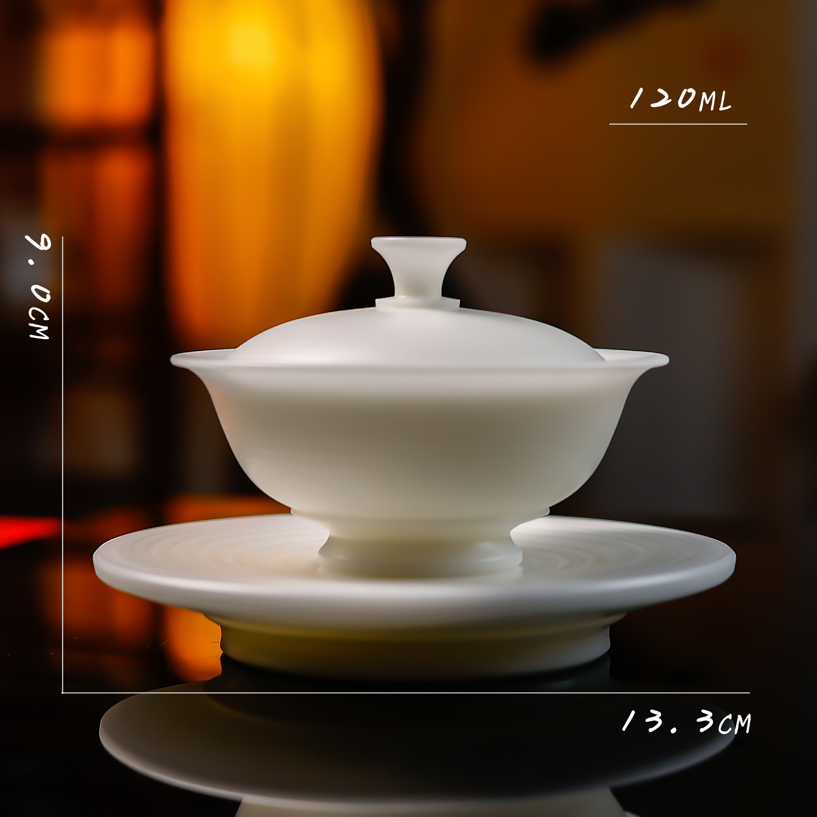 徐福坤/手工视频拉坯/暖玉素烧/三才盖碗/120ml大号茶具千里江山