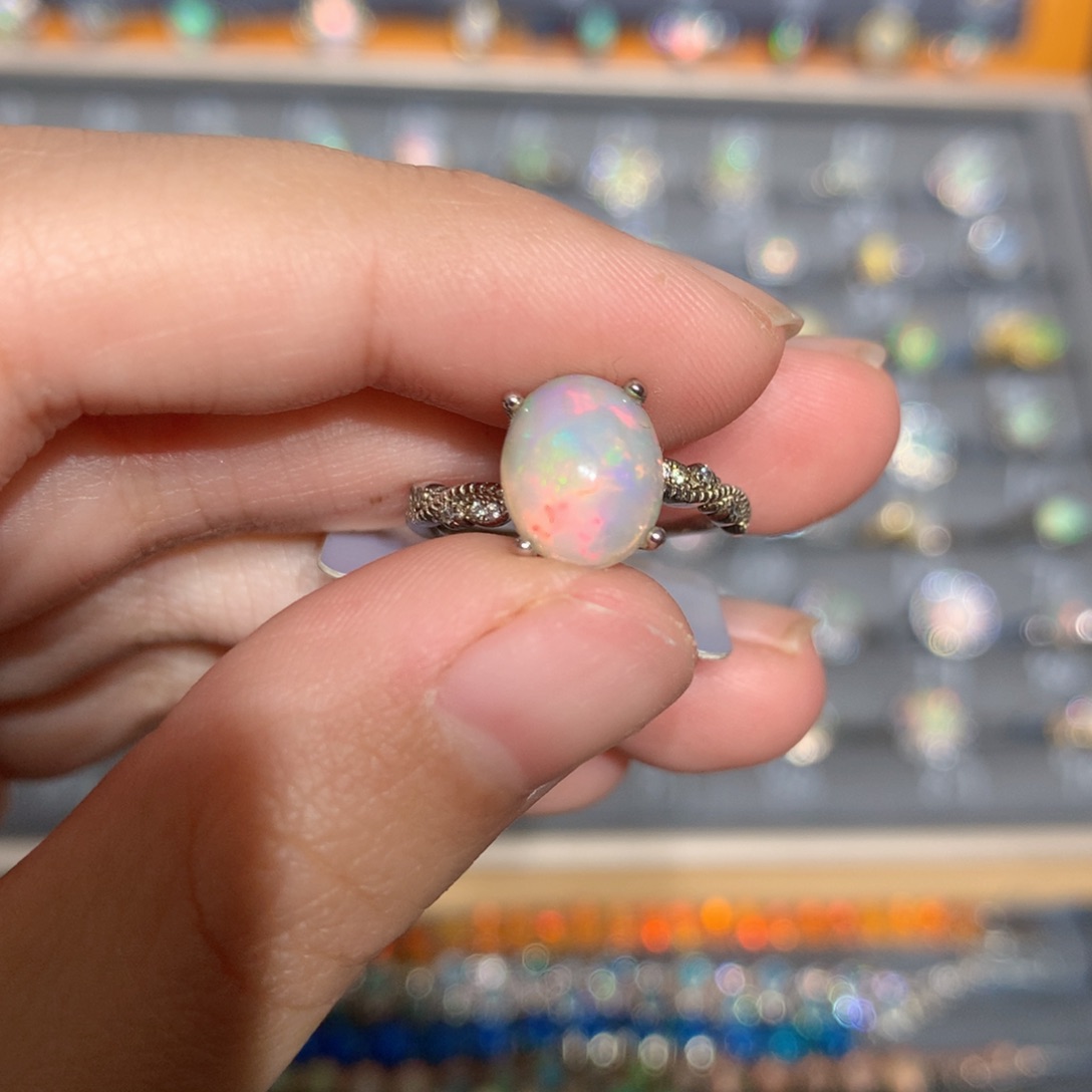 银S925镶嵌欧泊欧泊戒指y