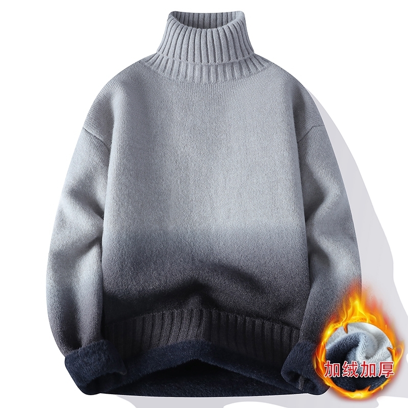 男士冬季加绒加厚半高领保暖针织打底毛衣WE24782