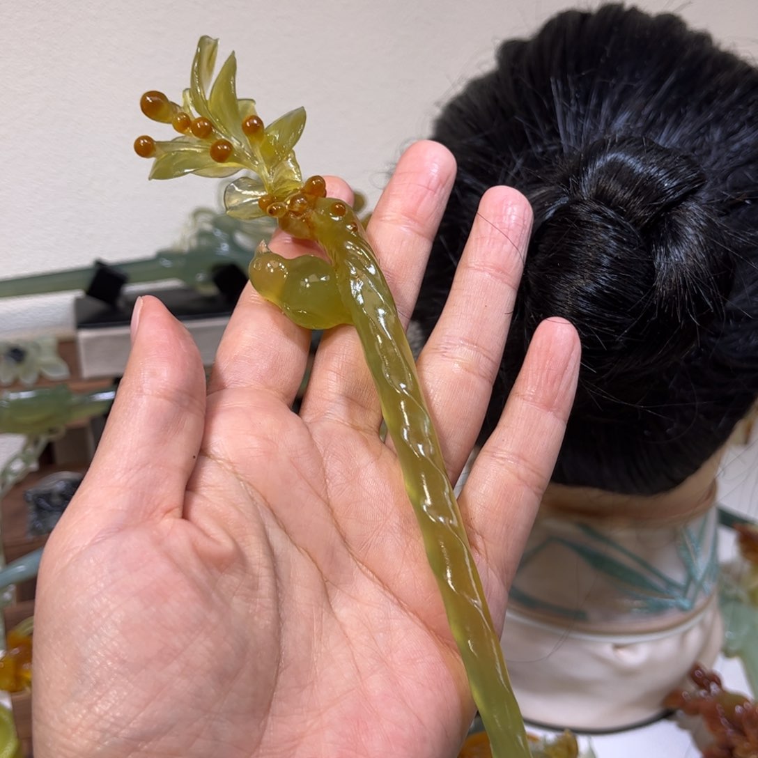 蛇纹石玉发簪合金木****o