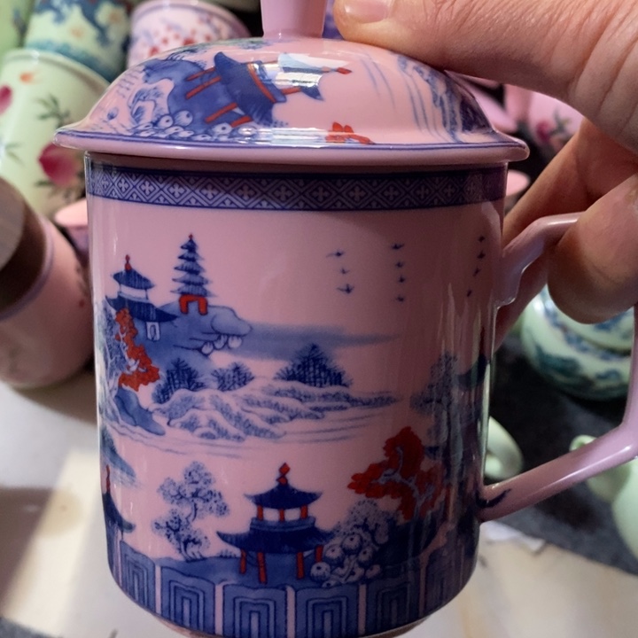 摆件陶红稀土梧桐釉里红直筒办公杯