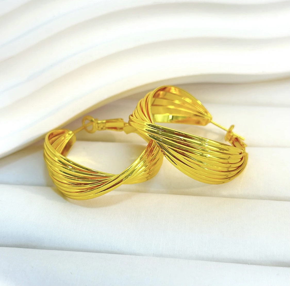 铜合金耳饰 金店同款亮面麻花宽耳圈 28