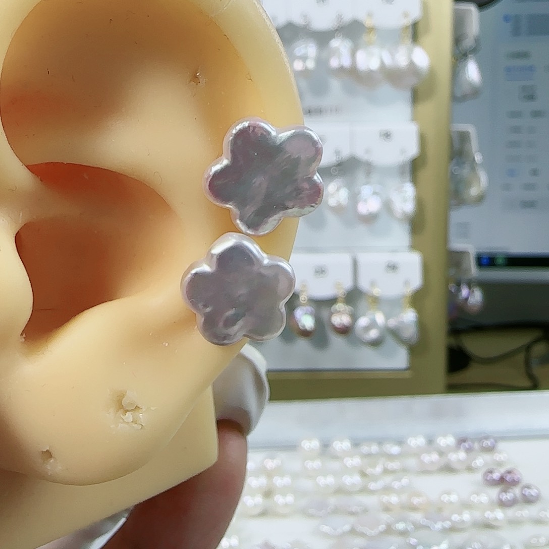 淡水珍珠耳钉银S925镶嵌