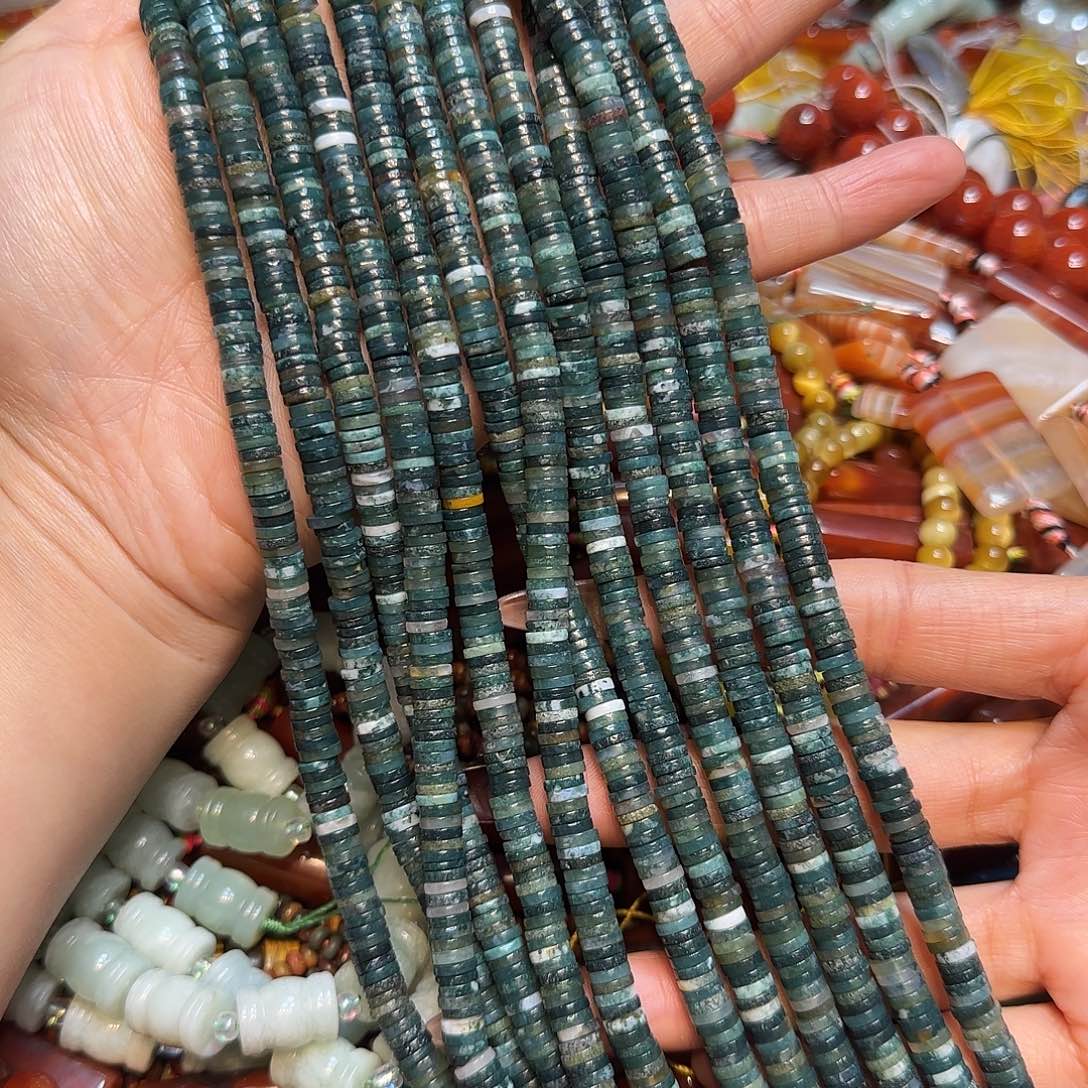 玛瑙/玉髓未镶嵌珠宝半成品6mm水草玛瑙隔片一条