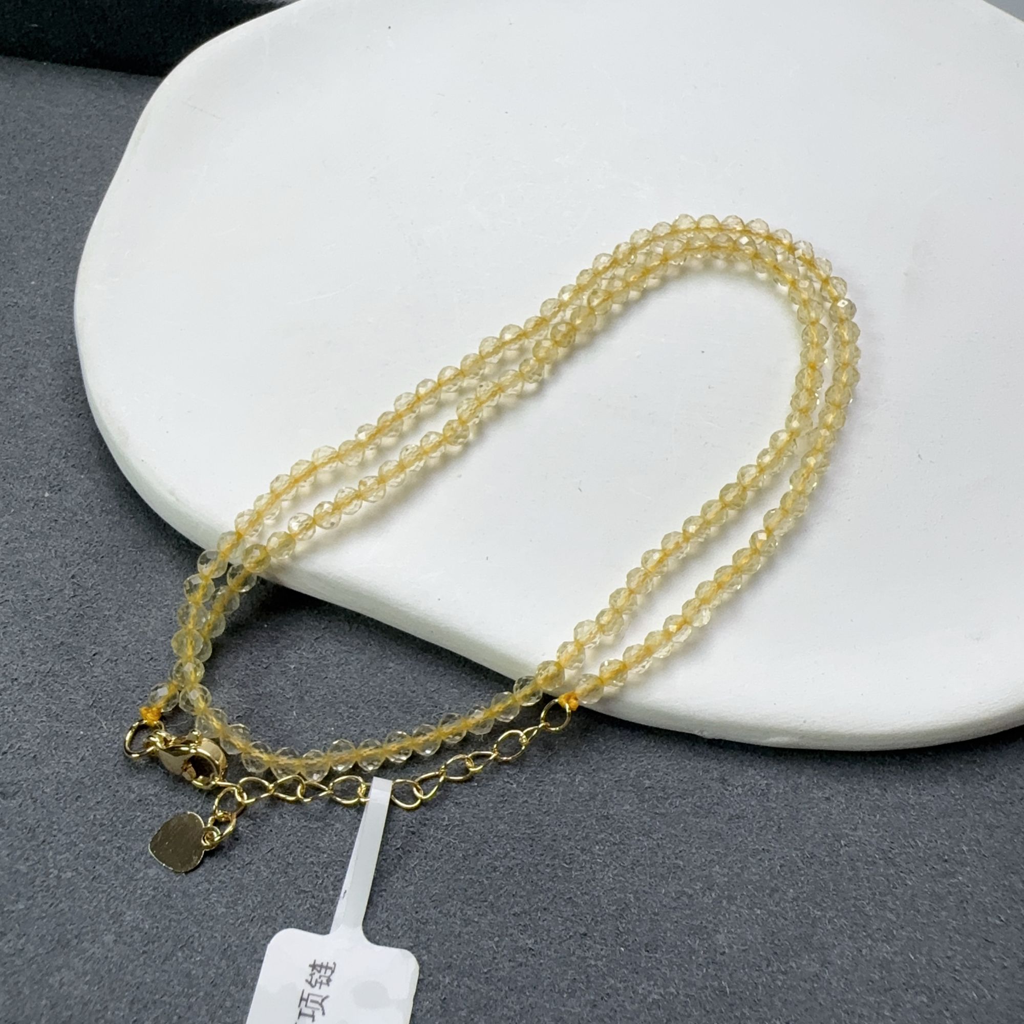 黄水晶刻面项链3mm