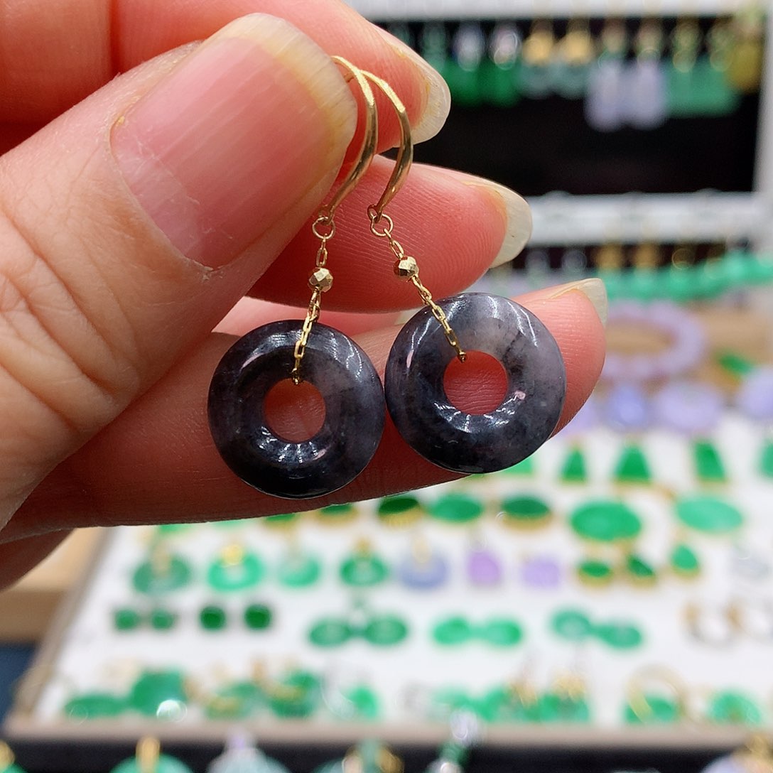 翡翠耳饰18K金镶嵌的