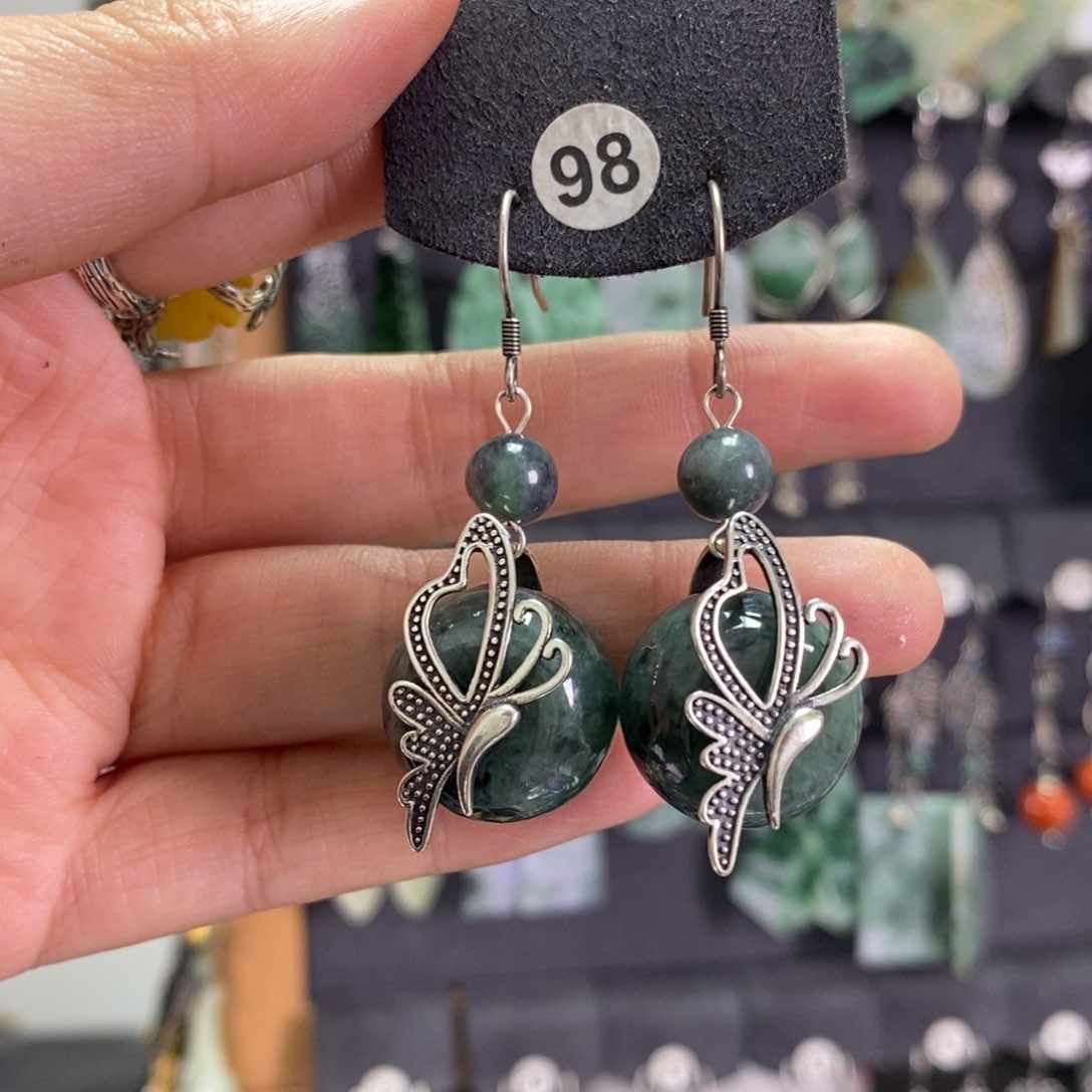 翡翠耳饰银S925镶嵌耳坠