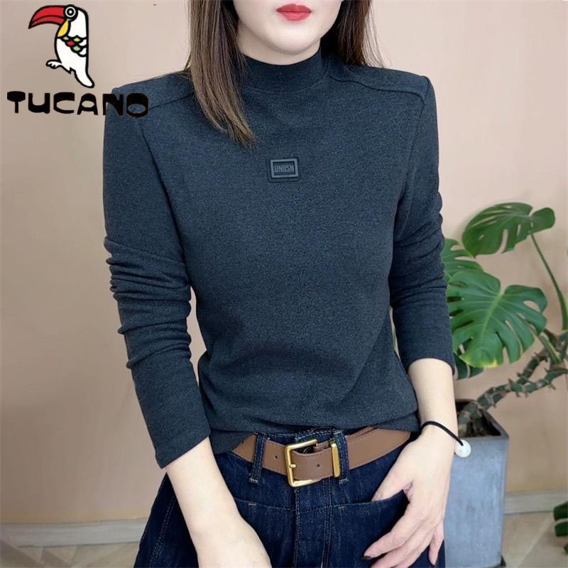 【啄木鸟】秋冬新款保暖高档上衣时尚洋气德绒设计感显瘦长袖打底衫