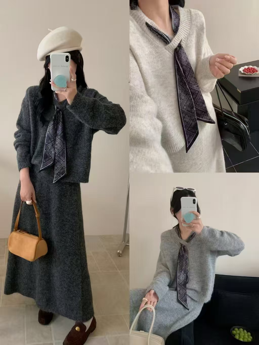 休闲风时尚套装早秋卫衣百搭灰色慵懒风简约风长款货号S0001