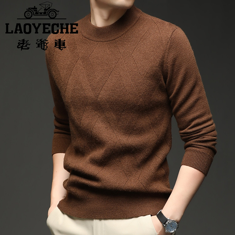 【纯绵羊毛400g加厚毛衣】LAOYECHE老爷车男士圆领纯色冬季保暖打底