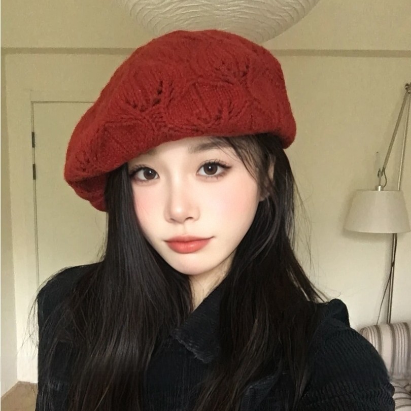 2025新款复古麻花纹贝雷帽子女秋冬季显脸小百搭画家帽日系南瓜帽