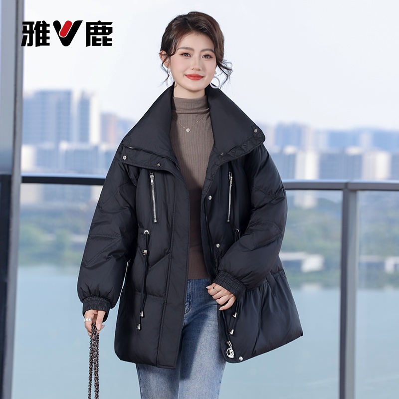 雅鹿羽绒服女士中长款减龄冬季鸭绒加厚宽松气质时尚百搭外套2023