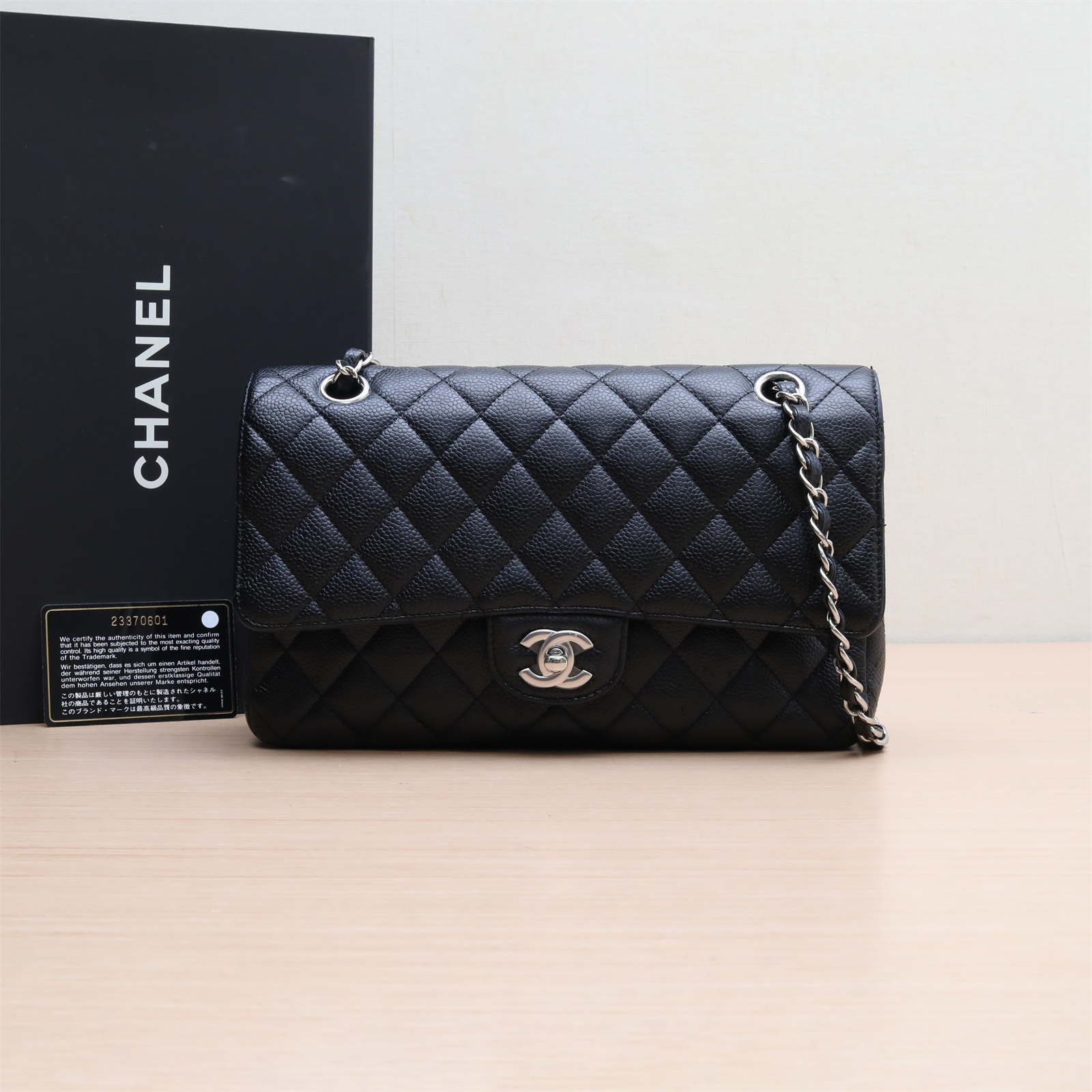 95新 Chanel/香奈儿 活动双双 CF 口盖包 中号 黑色 荔枝牛 23开