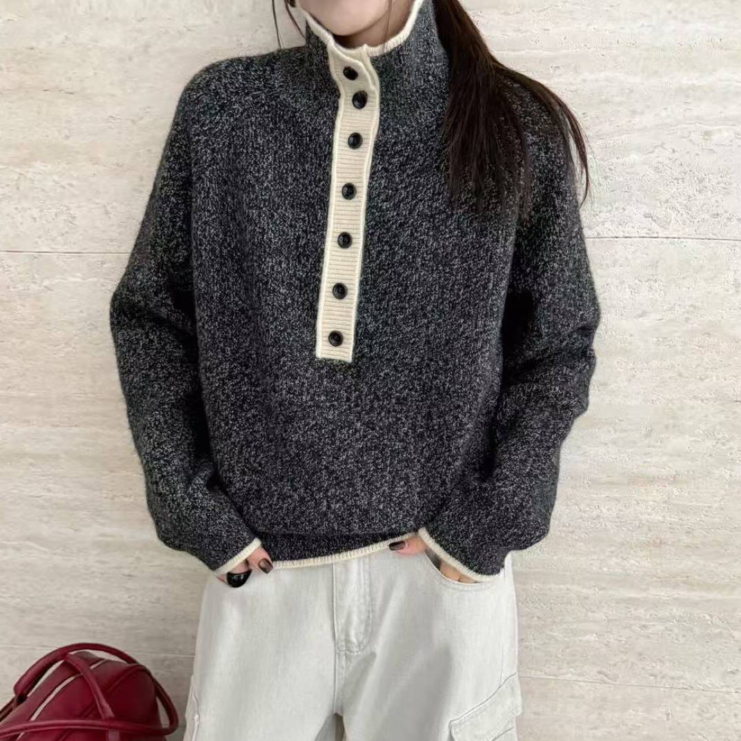 高品设计款百搭秋冬休闲高领毛针织女厚款宽松衫常规纯色半高领