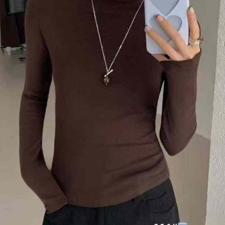常规款长袖工装风纯色T恤内搭磨毛半高领网红中领