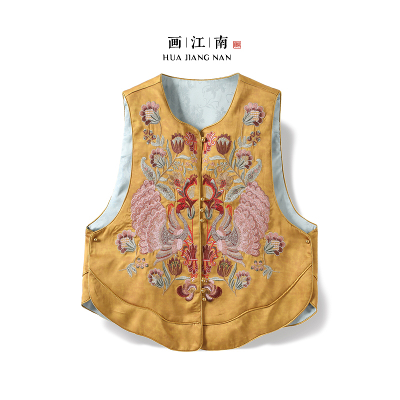 【栀鸢】2025新款马甲女装新中式宽松立领重工绣花秋季薄款背心马夹