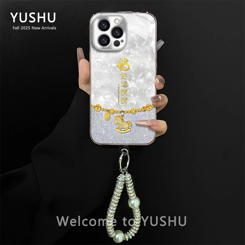 萌马金福适用苹果/华为/vivo/oppo/小米电镀防摔玻璃手机壳女款商品图