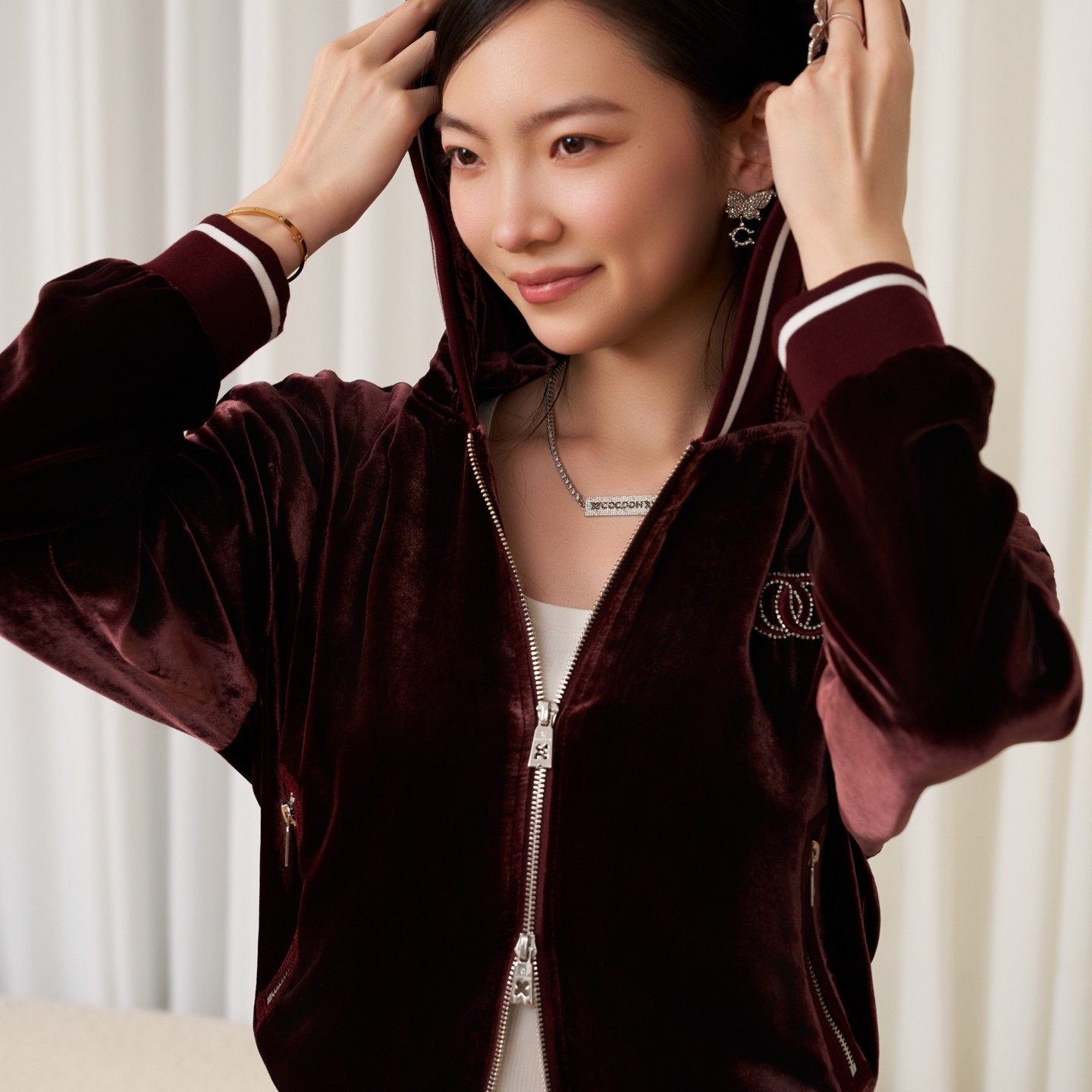 COCOON时尚通勤丝绒连帽休闲外套25309AC072358091