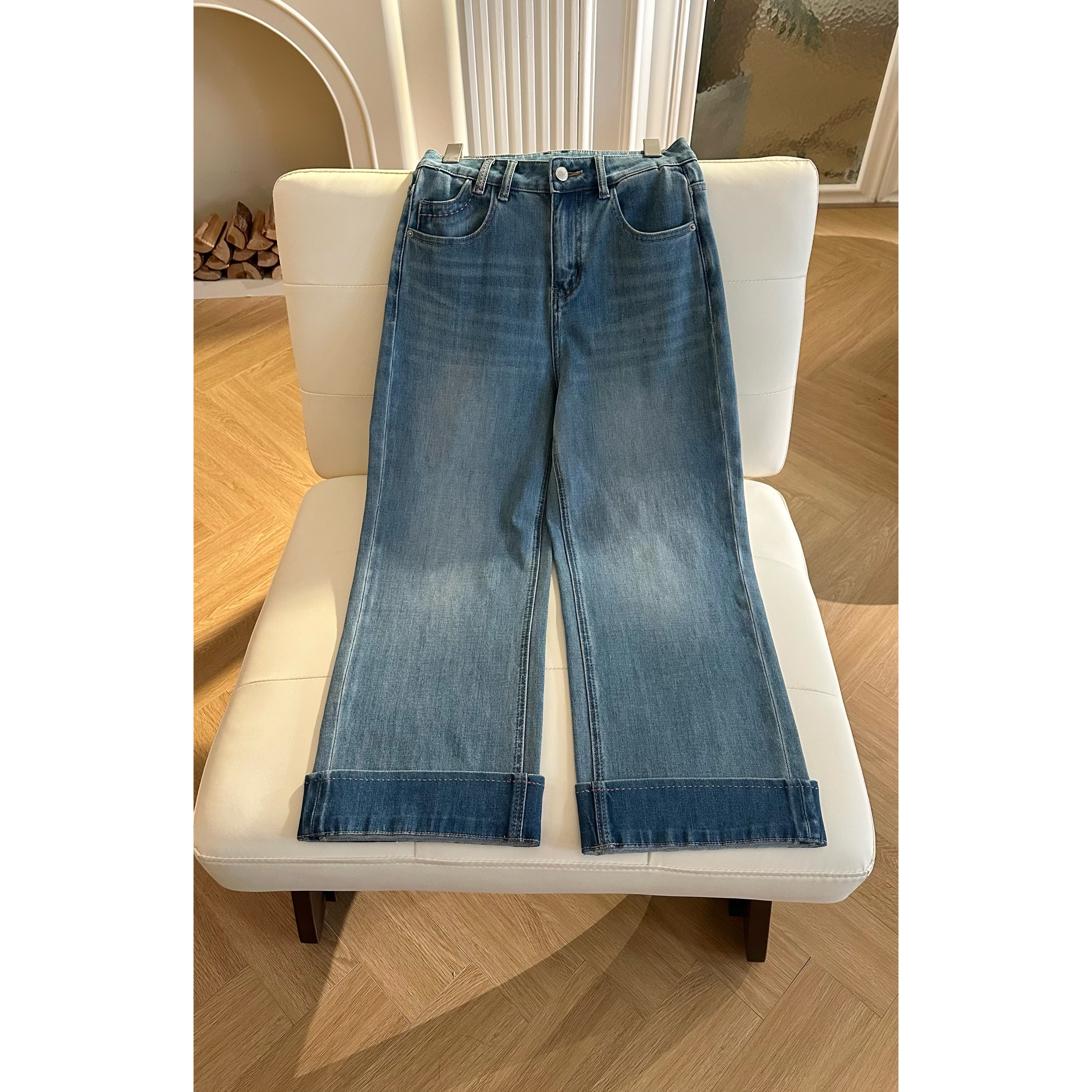 【锁边牛仔】春季新款气质百搭卷边锁边洗水直筒牛仔裤MF-1659