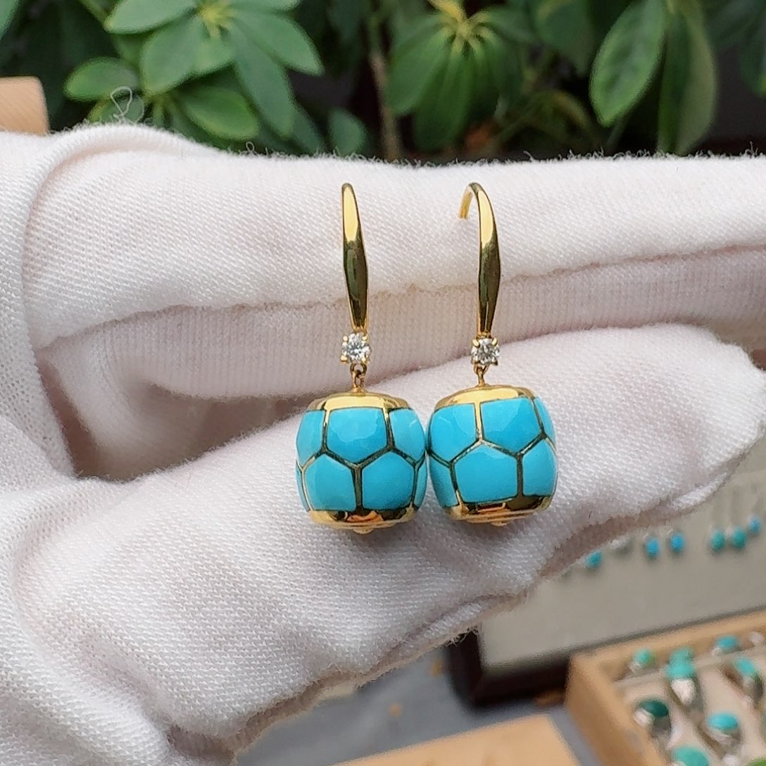 绿松石18K金镶嵌耳饰耳环