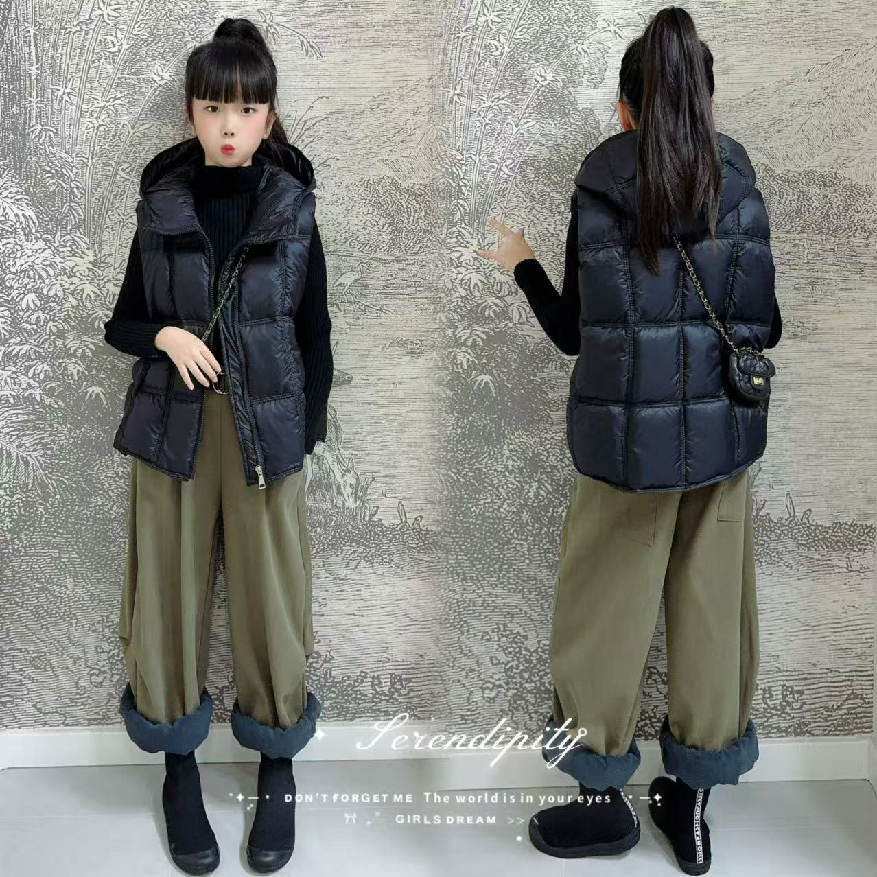 女童冬装马甲2025新款洋气儿童装棉服背心秋冬季大童休闲裤套装