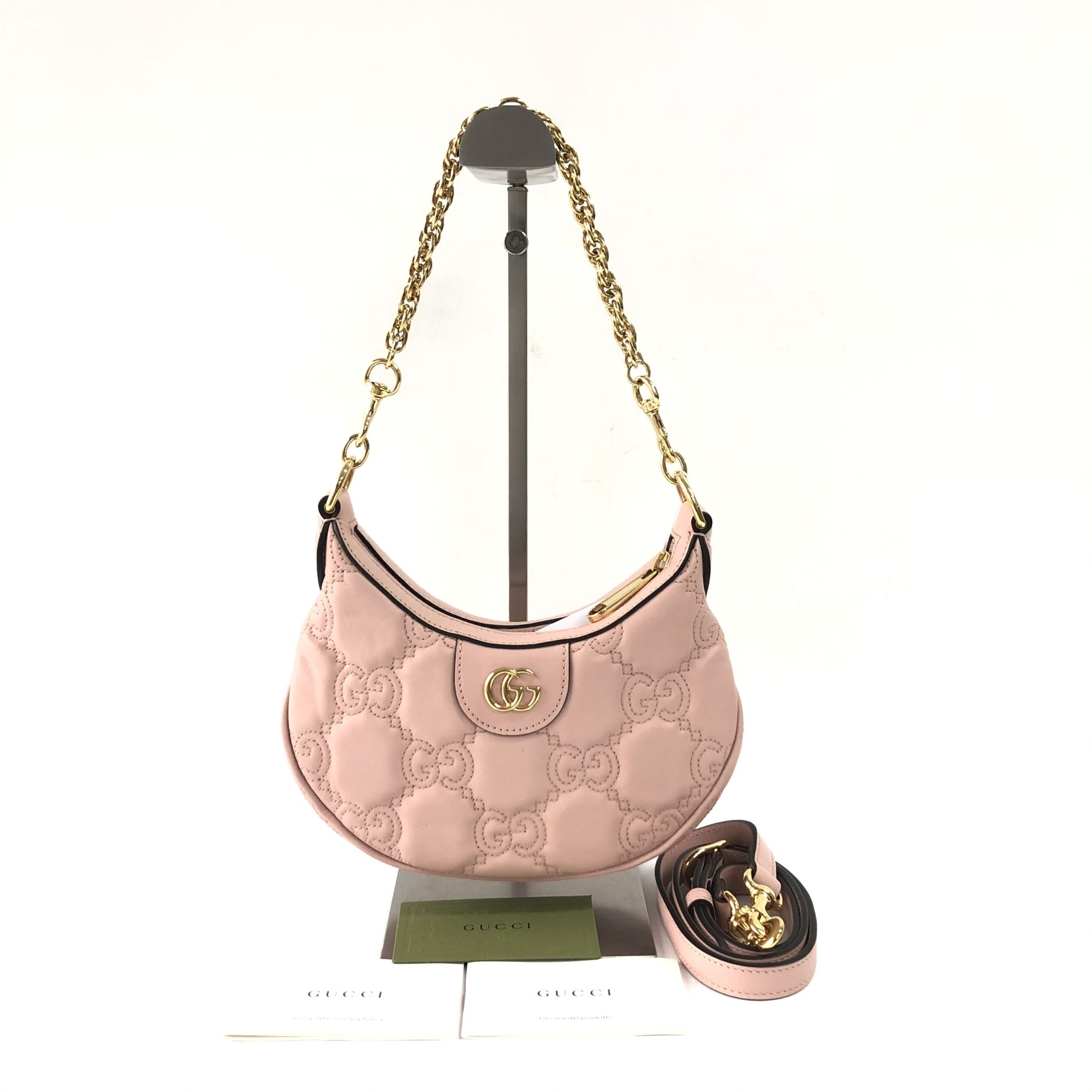 95新 GUCCI/古驰 安洁利知之 GUCCI古驰粉色月牙单肩包 502176