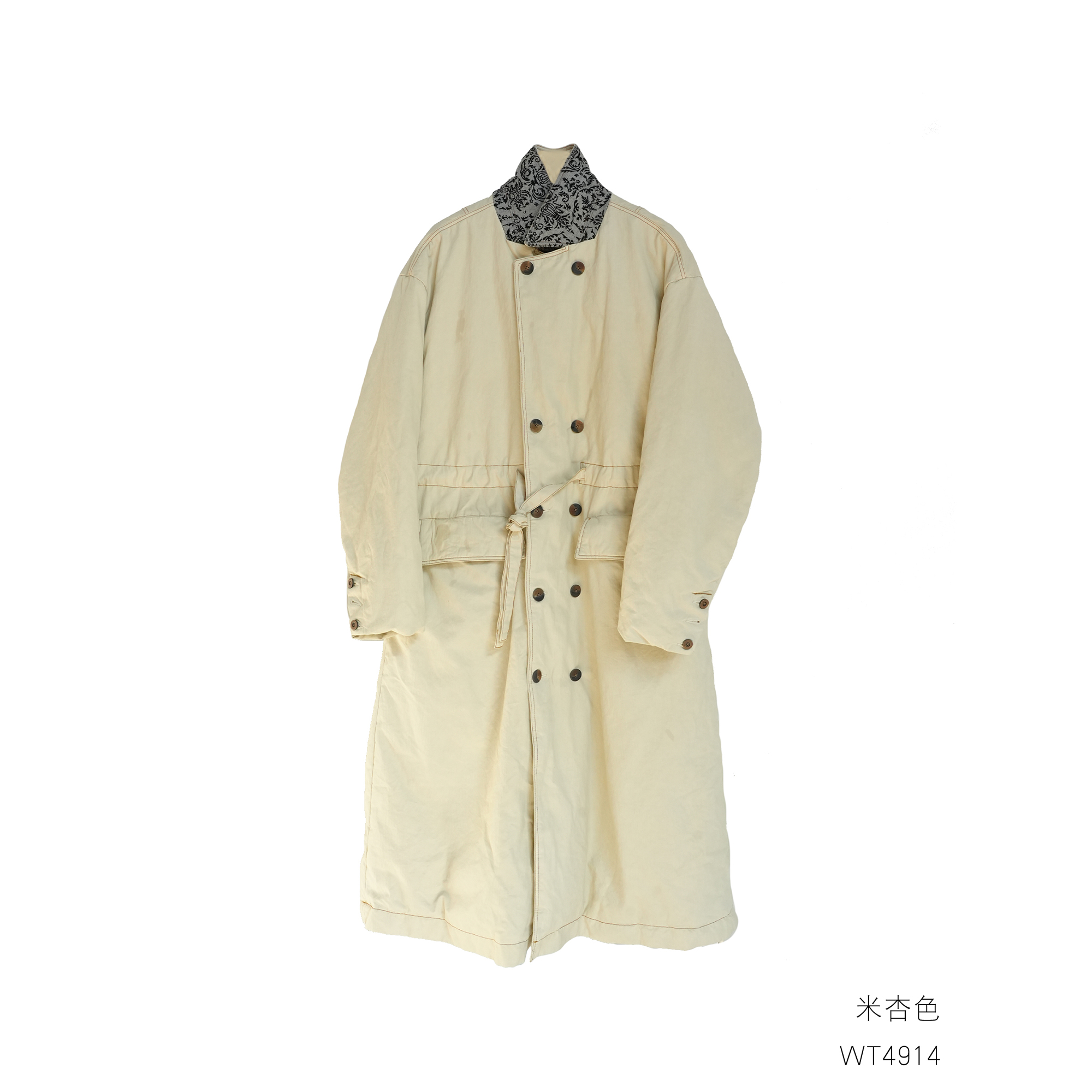 几见 微瑕不退换 羽绒服外套长绒棉亚麻大衣翻领复古风WT4914