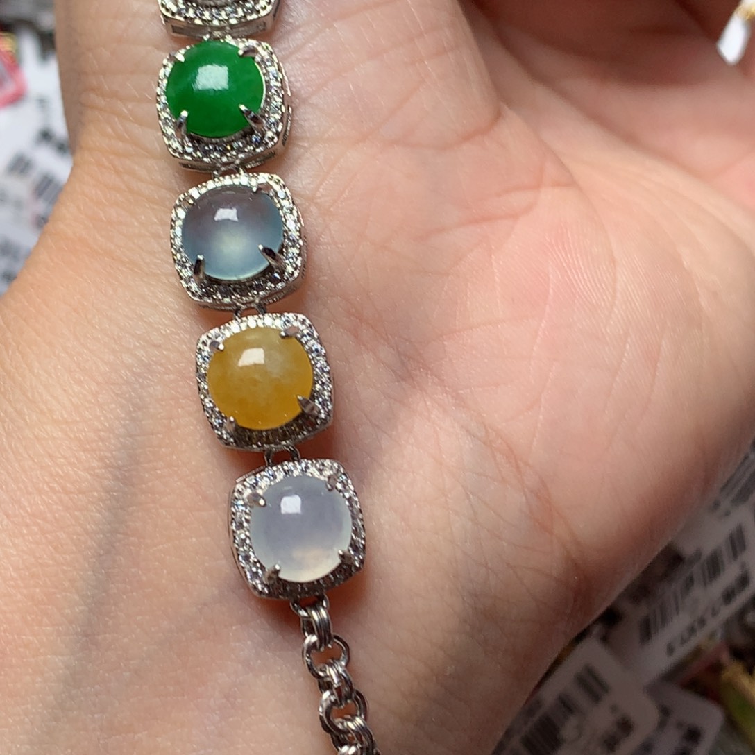 翡翠戒指银S925镶嵌天然翡翠手链