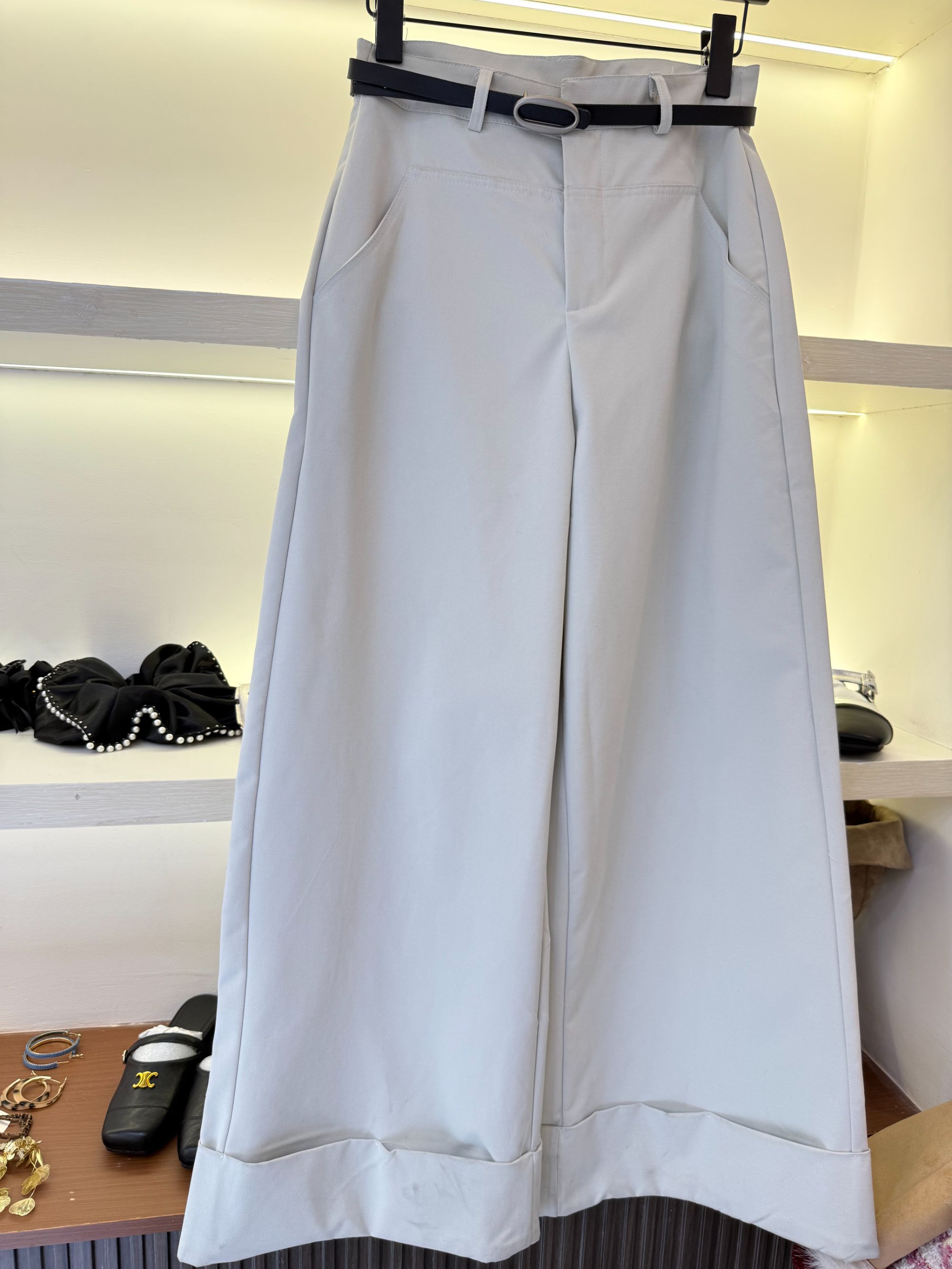 白色直筒裤五分休闲裤长裤阔腿裤拼接高腰西装裤时尚7370白色