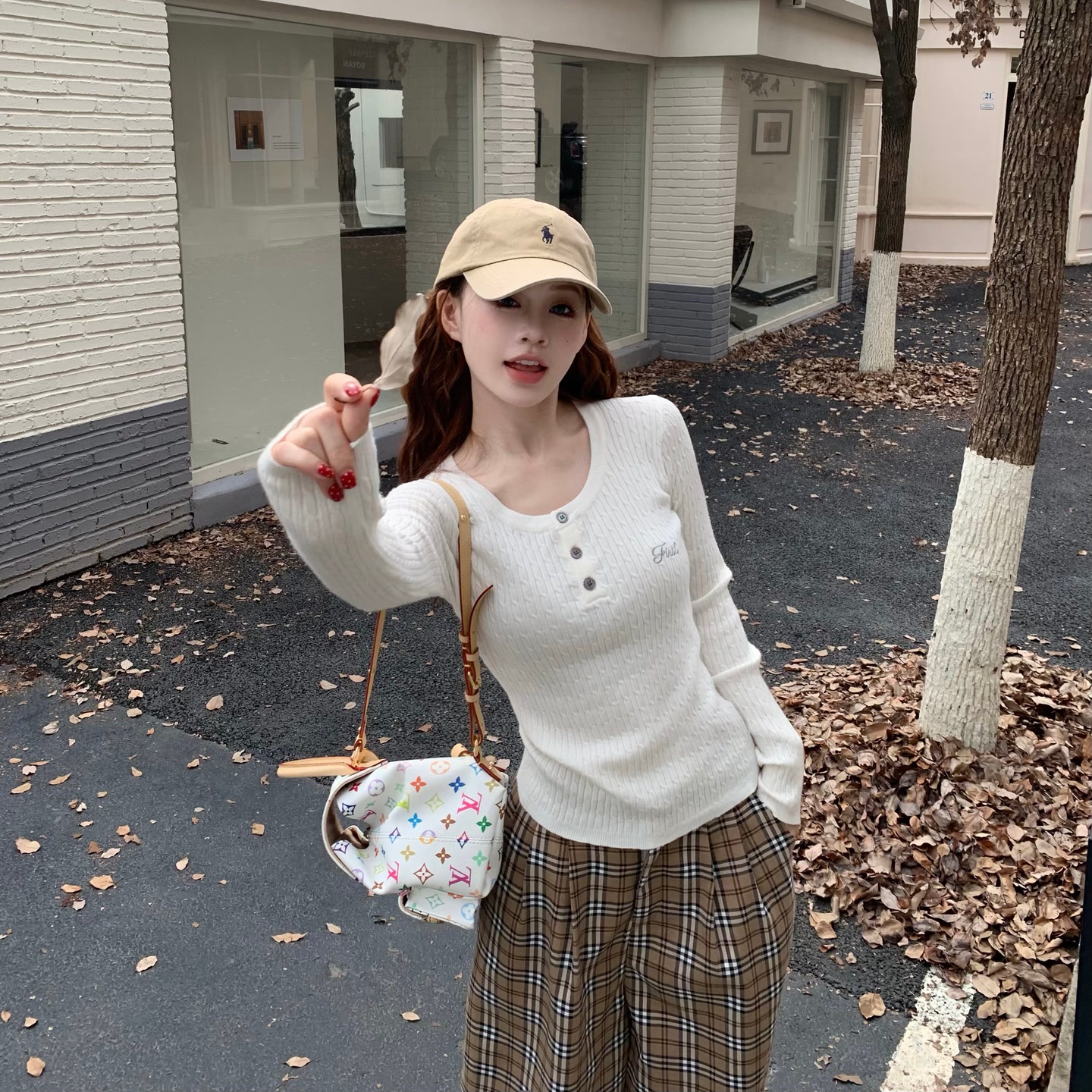 3MER 美式复古麻花针织毛衣女秋季新款修身长袖打底衫上衣