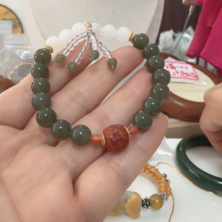 和田玉未镶嵌手链单圈8.5左右国风设计天然结构