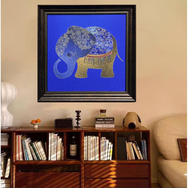 [喜宅家艺]Y69蓝吉象时尚餐厅客厅轻奢卧室挂画装裱实物鎏金画