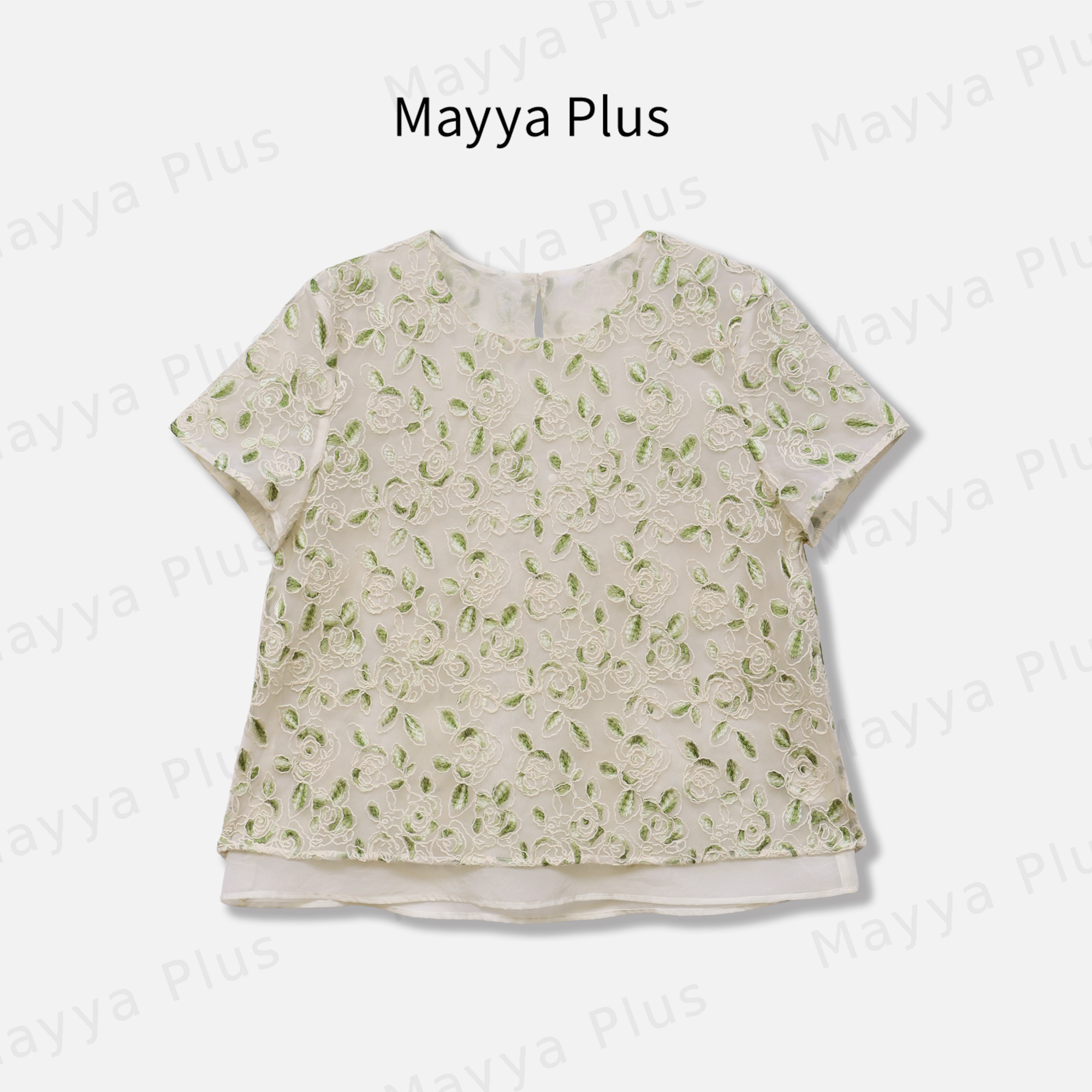 【镜中花】Mayya Plus麦芽定制刺绣圆领上衣女夏季薄款衬衫32528625