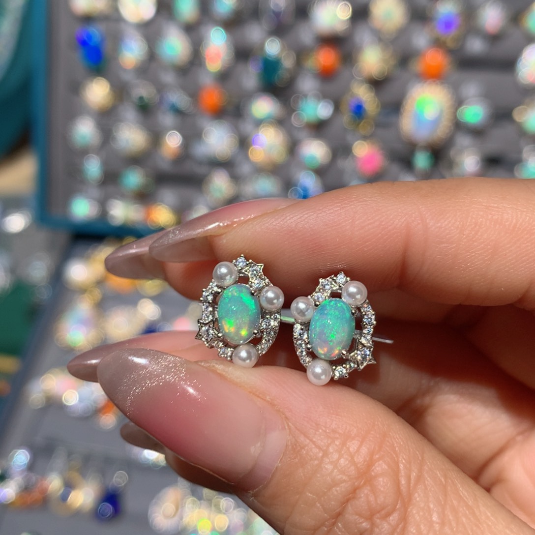 欧泊福利耳饰银S925镶嵌