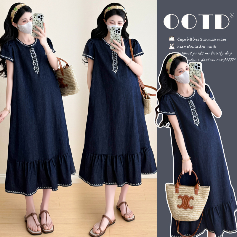 孕妇裙2025夏季新款网红宽松休闲洋气甜美高腰显瘦牛仔孕妇连衣裙