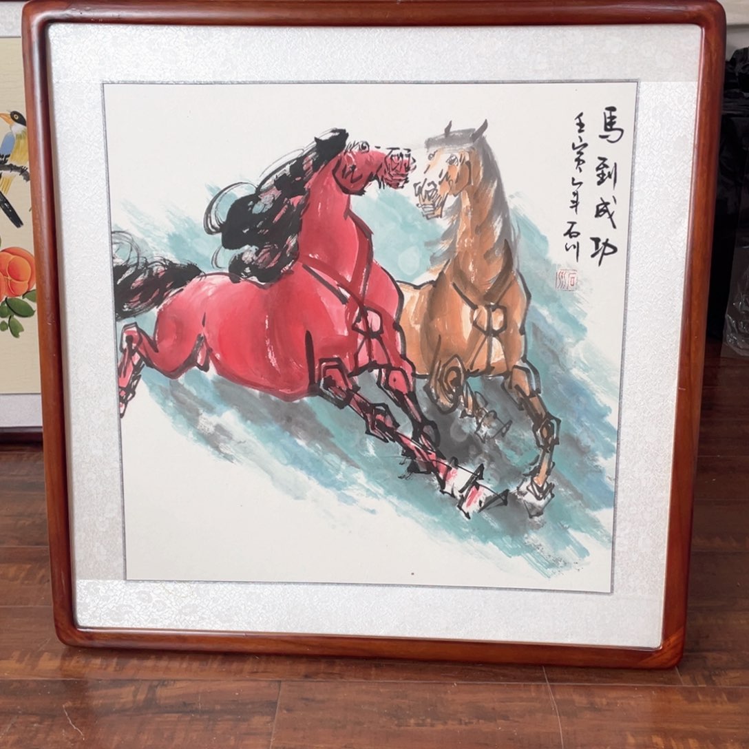 国画手绘带框63*63厘米