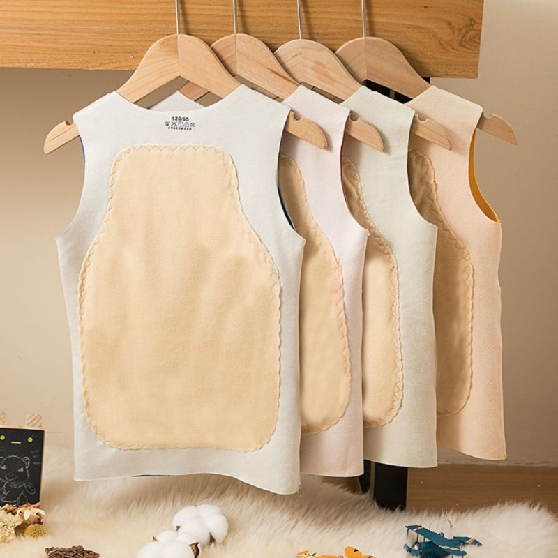 儿童保暖背心加绒德婴幼儿贴片背心护肚护背男女童打底衫马甲KKN