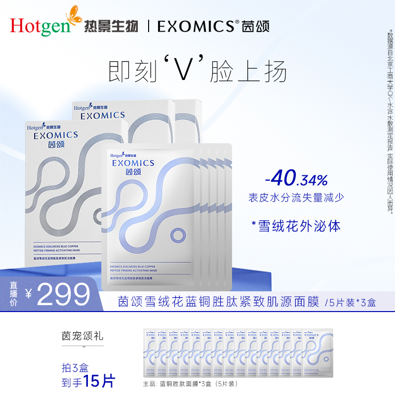 【国庆出游必备】茵颂雪绒花蓝铜胜肽面膜修护保湿紧致护肤3盒/15片