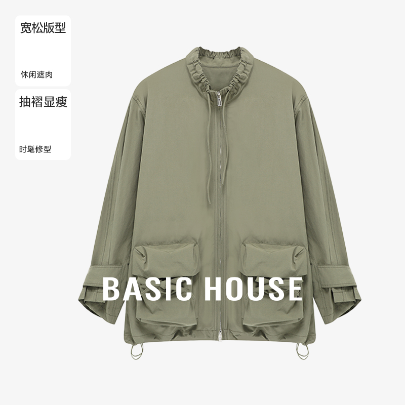 Basic House/百家好军绿色工装休闲户外梭织外套B0625H5J242